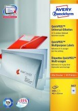 Avery Zweckform© 3657 Universal-Etiketten, 48,5 x 25,4 mm, 100 Blatt/4.000 Etiketten, weiá