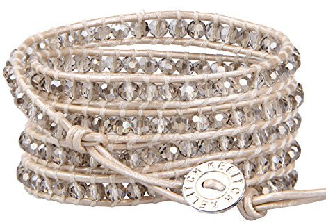 KELITCH Mode Grau Kristall Perlen 5 Wicklen Armband aus Leder Kette Neu Schmuck