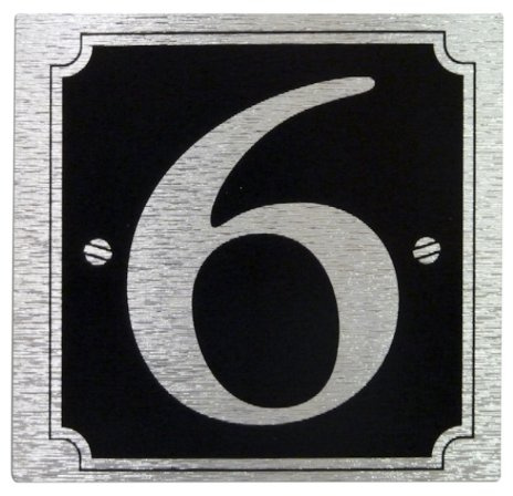 House or Gate Number '6' - Self Adhesive Silver on Black
