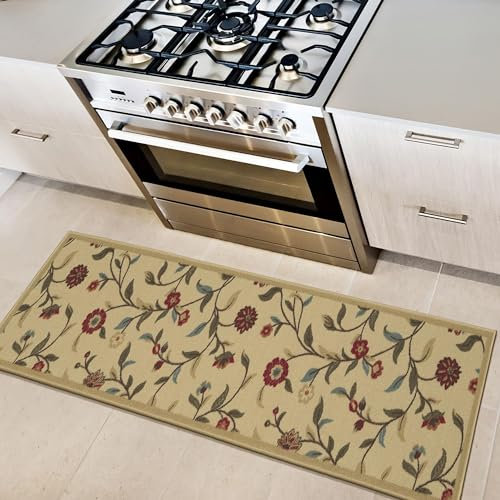 Ottomanson Ottohome-Kollektion Teppichläufer mit Gummirückseite und modernem Blätter-Design, 50 cm x 150 cm, Beige