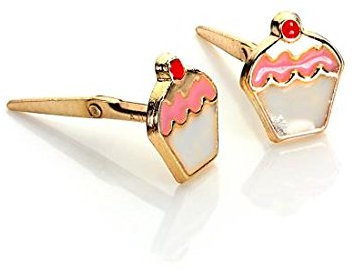 9 Karat Gelbgold Emaillierte Niedliche Kirsche Cupcake Ohrringe Ohrstecker | mit Andralok Verschluss