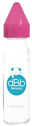 Biberon Régul'Air 240 ml dBb Remond en verre - tétine NN -nouveau né- anti-coliques en silicone - rose translucide