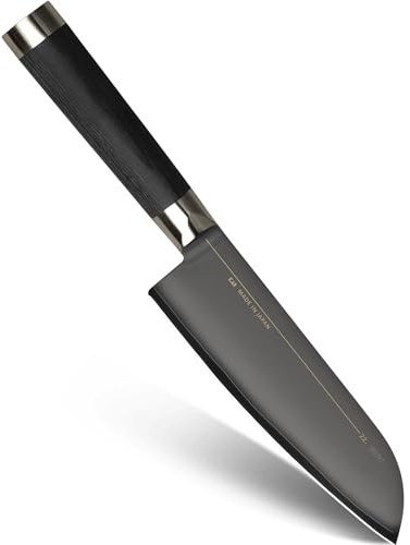 KAI Michel Bras Nr. 4 Santokumesser | Handgefertigtes Allzweckmesser, 15,2 cm, 3-lagige Edelstahlklinge, schwarzer Pakkaholz-Griff