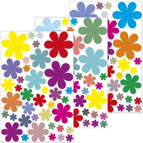 Wandsticker Blumen Design 1 - 114 Aufkleber auf 3 Bögen DIN A4 - Wandtattoo Deko/Wandkleber/Aufkleber für Kinderzimmer/Wohnzimmer/Schlafzimmer oder als Geschenk