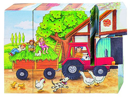 Goki 57839 - Würfelpuzzle - Jahreszeiten auf dem Bauernhof