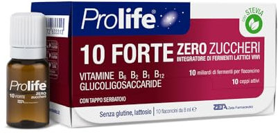 Prolife - 10 Forte, Integratore con 10 Miliardi di Probiotici per Flaconcino, Senza Zuccheri, Contiene Stevia, 10 Flaconcini da 8 ml