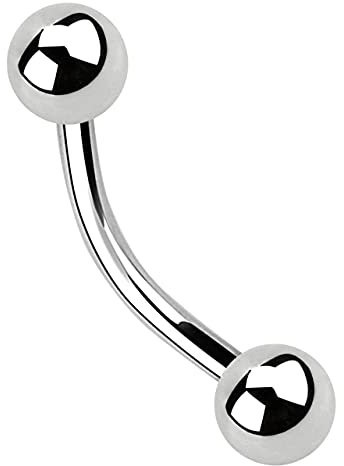 Augenbrauen Titan Piercing gebogener Stab 1,2 x 10 mm + 2 Kugeln in 4 mm