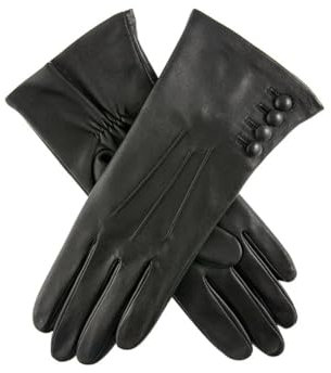 Dents Schwarz Natalie Seide Gefüttert Haarschal Leder Touchscreen Handschuh - Mittelgroß