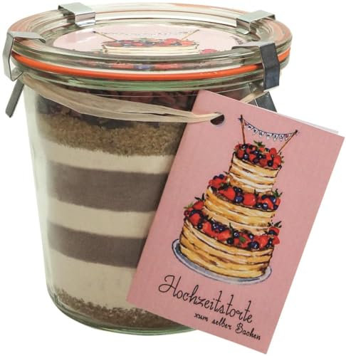 Kuchen Backmischung vom Hof Löbke HOCHZEITSKUCHEN im Weckglas (Erdbeer-Apfel-Kuchen / 580 ml) QUALITÄT AUS DEM MÜNSTERLAND