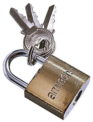 Amtech 20 mm Padlock, Brass-Plated Body with 3 mm Hardened Steel Shackle, Compact Everyday Security for Lockers, Cabinets and Travel (3 Keys)