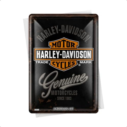 Nostalgic-Art Retro Blechpostkarte, Harley-Davidson – Logo – Geschenk-Idee für Biker, Blechpostkarte, Mini-Blechschild im Vintage-Design, 10 x 14 cm