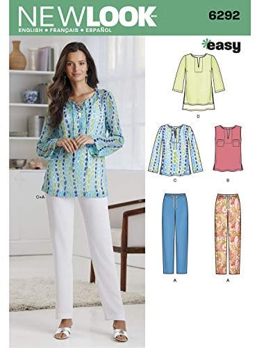 New Look sewing pattern 6292: Misses' Tunic or Top and Pull-on Pants, Paper, WHITE, Size: A (10-12-14-16-18-20-22)