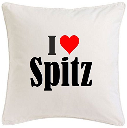 Kissenbezug I Love Spitz 40cmx40cm aus Mikrofaser geschmackvolle Dekoration für jedes Wohnzimmer oder Schlafzimmer in Weiß mit Reißverschluss