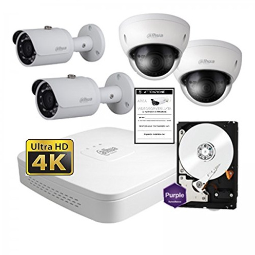 Kit Videosorveglianza Dahua NVR 4 Canali Poe 2 Minibullet 2 MiniDome 1 HardDsik 1 Cartello Videosorveglianza
