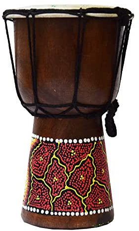 Djembe Trommel Bongo Afrika Holz bemalt Drum Instrument Musik Rhythmus Percussion Dot Painting (20 cm)
