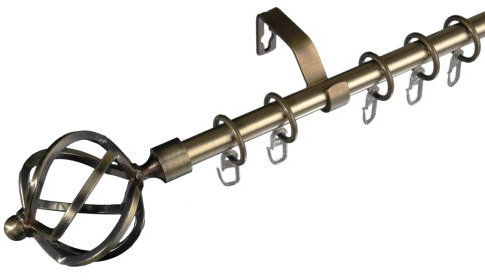 Liedeco Gardinenstange Vorhangstange Stilgarnitur Komplettgarnitur Helena | schwarz, Chrom-matt, Messing-antik | 16 mm Ø (Messing-antik, 160 cm 1lfg)