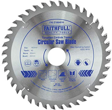 Faithfull Circular Saw Blade 180mm 40 teeth 30mm Bore & 20mm Reducing Bush