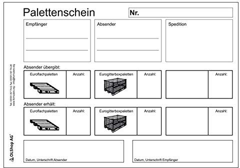 10er Pack Palettenscheine Lademittelnachweis DIN A5 quer (210 x 148 mm) 10 Blöcke á 25 Satz 4-fach selbstdurchschreibend Lademittelschein Ladeschein Palettennachweis