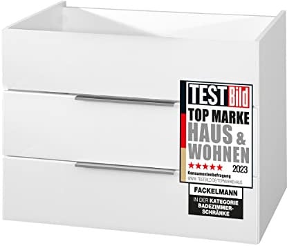 FACKELMANN Waschtischunterschrank Kara/Schrank mit Soft-Close-System/Maße (B x H x T): ca. 80 x 59 x 49 cm/Möbel mit Zwei Schubladen/Korpus: Weiß matt/Front: lackiertes Glas in Weiß