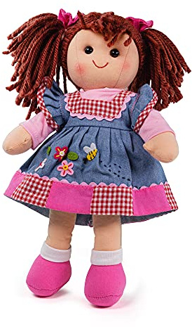 Bigjigs Toys Melody 34cm Doll | Plush Toy for Babies | Dolly Girl with Brown Hair & Clothes | Gifts for Newborn Girls & Boys | Cuddly Ragdoll for Children