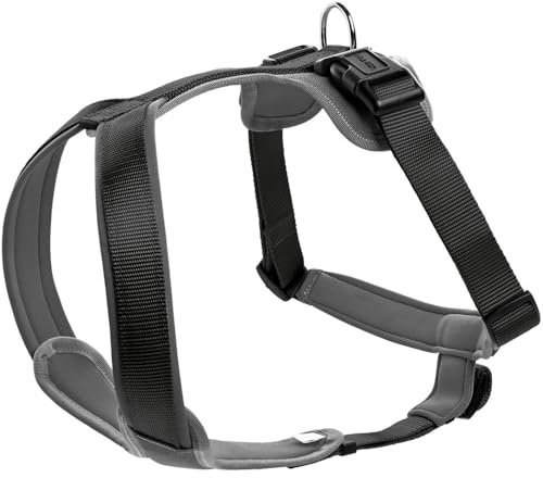 HUNTER Hundegeschirr NEOPREN, Farbe: schwarz/grau, strapazierfähiges Nylon, mit weichem Neopren gepolstert, reflektierendes 3M Scotchlite Reflective Material, pflegeleicht, komfortabel, Größe: L-XL