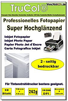 50 Blatt 10x15 Glossy glänzendes beidseitiges Fotopapier 262g /m²; Gussgestrichenes, hochweißes und glänzendes Papier für hochqualitative Farbausdrucke. Das Fotopapier ist perfekt geeignet für fotorealistische und digitale Ausdrucke mit brillianter Farbwiedergabe