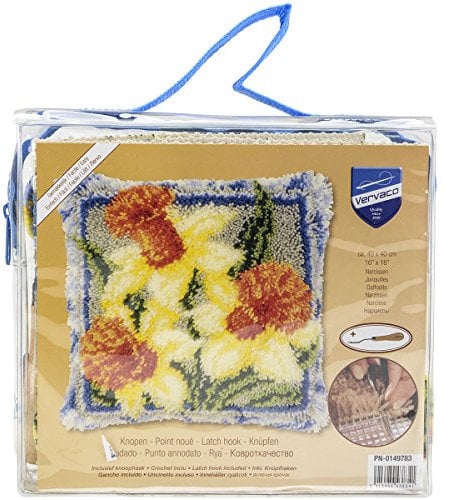 Vervaco Knüpfkissen Narzissen Zählmusterpackung mit Zählmuster, Baumwolle, Mehrfarbig, 40 x 40 x 1 cm