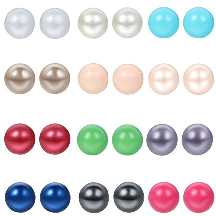 Cupimatch 12 Paare Ohrstecker Ohrringe Ohrhänger imitation Perlen Kugel Form Ohrschmuck Set Creolen 6mm für Damen Herren in 12 verschiedenen Farben