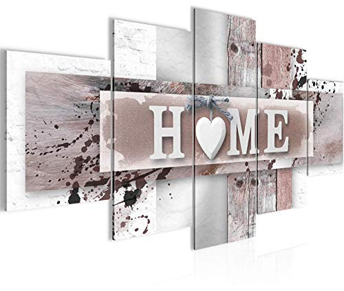 Runa Art - Bilder Home Herz 200 x 100 cm 5 Teilig XXL Wanddekoration Design Grau Rosa 504551b