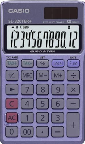 Casio Taschenrechner SL-320TER+, 12-stellig, Steuerberechnung, Währungsumrechnung, Solar-/Batteriebetrieb, blau