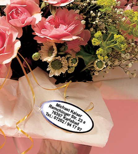 ADRESS-AUFKLEBER in schöner OVALEN Form mit Wunschdruck, metallic-blau | blaue Schrift und blauer Rand, 200 Stück auf der Rolle| schöne geprägte Adress-Etiketten, oval | Namens-Aufkleber, individuell mit IHREM WUNSCHTEXT, ca. 53 x 26 mm, für 1 bis 5 Zeilen Text, Metallic-Look