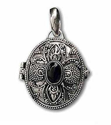 Ovaler Giftanhänger Onyx zum öffnen 925er Silber Schmuck etNox mit Lederband