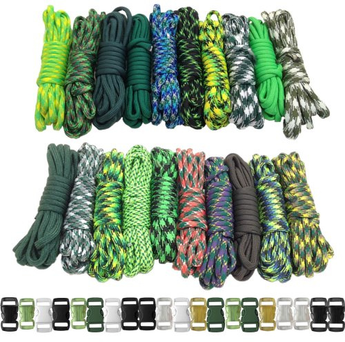 PARACORD PLANET 550lb Type III Paracord Combo Bastelsets mit Schnallen (Grüner Riese)