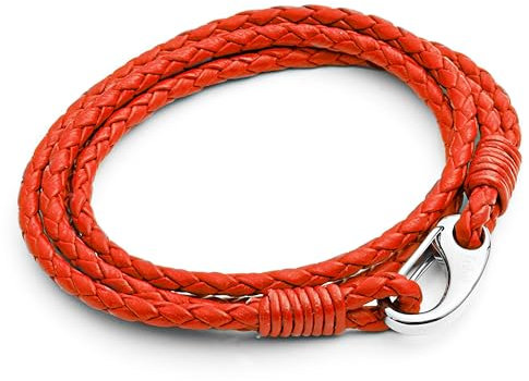 Men's Leather Bracelet, Vibrant Orange Braided Double Wrap, Stainless Steel Shrimp Clasp, 21cm Standard Size Bracelet For Men, by Tribal Steel