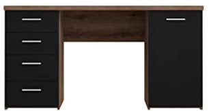 FORTE Net 106 Schreibtisch mit 4 Schubladen und 1 Tür, Holzwerkstoff, Schlammeiche kombiniert mit Schwarzeiche Dekor, 145 x 60 x 76.3 cm