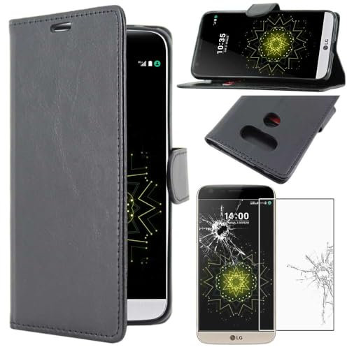 ebestStar - kompatibel mit LG G5 Hülle H850, G5 Dual, G5 SE, G5 Lite Kunstleder Wallet Case Handyhülle (PU Leder), Kartenfächern, Standfunktion, Schwarz + Panzer Schutz Glas
