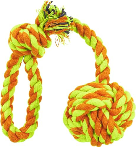 Corde de jeu pour chiens Trixie avec balle tressée, ø 5,5/30 cm, orange/citron vert, coton/polyester, pour lancer et tirer à la corde