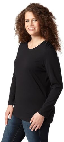 Ulla Popken Damen Langarm-shirt, Schwarz, 58-60 EU