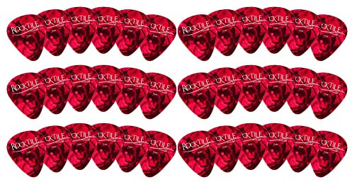 Rocktile Plektren Red Tortoise Thin 36er Pack - Stärke “Thin” (0,5 mm) - Traditionelle Teardrop-Form - Material: Zelluloid - Rot