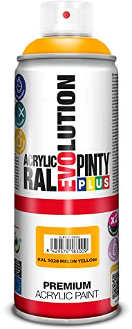 PINTYPLUS EVOLUTION 591 Pintura Spray Acrílica Brillo 520cc Melon Yellow, Amarillo Ral 1028, 0.6