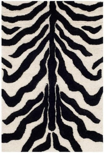 SAFAVIEH Zebra Teppich für Wohnzimmer, Esszimmer, Schlafzimmer - Cambridge Collection, Kurzer Flor, Elfenbein und Schwarz, 91 X 152 cm