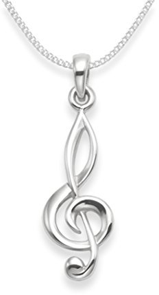Sterling Silver Treble Clef Necklace on Silver Chain - Size: 24mm - .Please Choose Length and Thickness of Chain. 8115/16