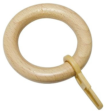 GARDINIA Gardinenringe für Gardinenstangen Ø 28 mm, Mit Gardinenhaken, 10 Stück, Ring-Breite 9 mm, Holz, Kiefer