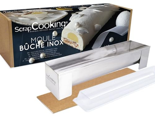 ScrapCooking - Kit Moule Bûche Inox - Gouttière à Bûche en Métal - Accessoires Pâtisserie Dessert de Noël - Avec Insert et Recette de Bûche 3 Chocolats - 1910