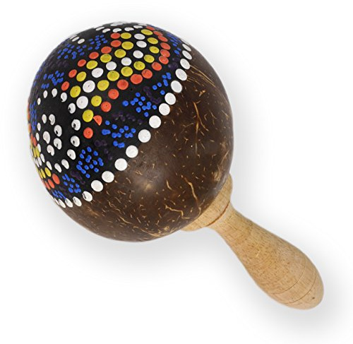 ART-CRAFT Maraca aus Kokosnuss bemalt mit stabilem Holzgriff, Percussion