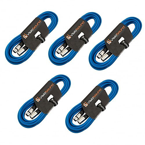 5 x 6m Male to Female XLR Mic Leads/Balanced Microphone Cables / 8 Colours/Multi-Packs Blue