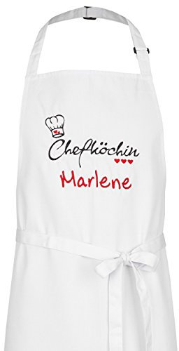 Wolimbo Kochschürze mit Namen - weiss - Grillschürze Küchenschürze personalisiert mit verstellbarem Nackenband - Schürze selbst gestalten mit Motiv