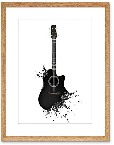 Wee Blue Coo Music Illustration Guitar Watersplash Bubble Effect Framed Wall Art Print