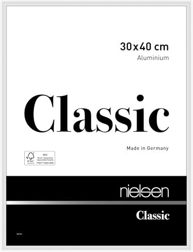 nielsen Bilderrahmen, 30 x 40 cm, Aluminium, Weiß glanz, Fotorahmen zum Aufhängen im Hoch- & Querformat, Echtglas, Classic