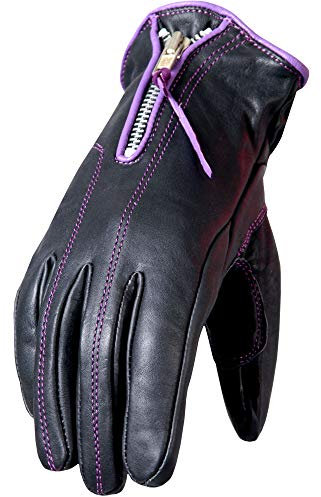 Hot Leathers Damen Handschuhe zum Autofahren mit violetten Paspeln (Schwarz/Lila, Medium)